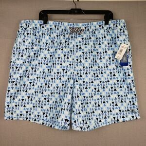 Caribbean Joe Men's Size XXL Geometric Swim Trunks Blue Triangle Print‎ Swimsuit